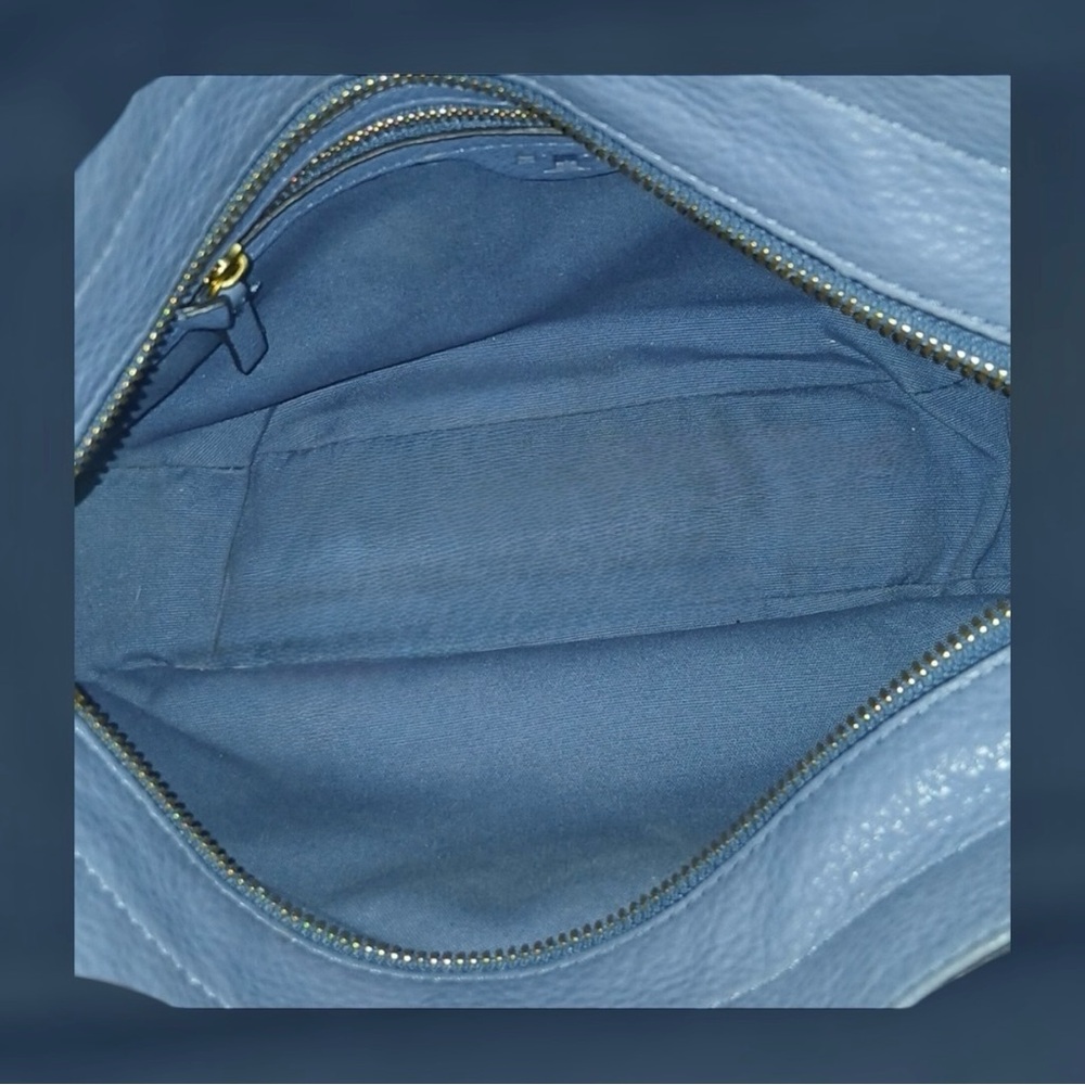 EUC Tory Burch Gemini Link blue slate pebble leather hobo messenger style - Picture 9 of 10